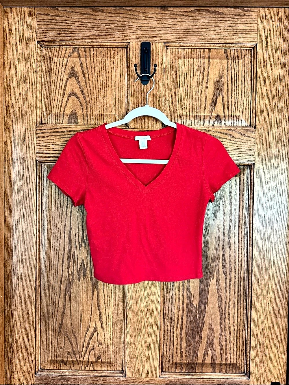 Bozzolo Short Sleeve V-Neck Crop Top Red Size Large